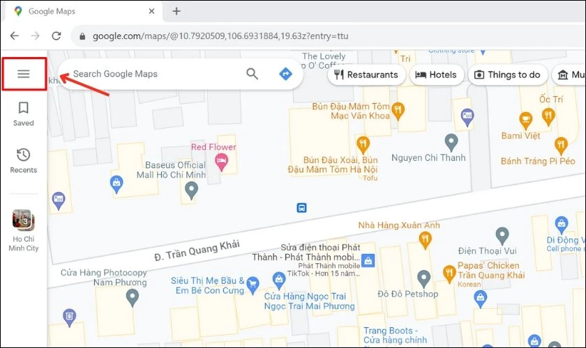 Nhấn vào biểu tượng 3 gạch bên góc trái