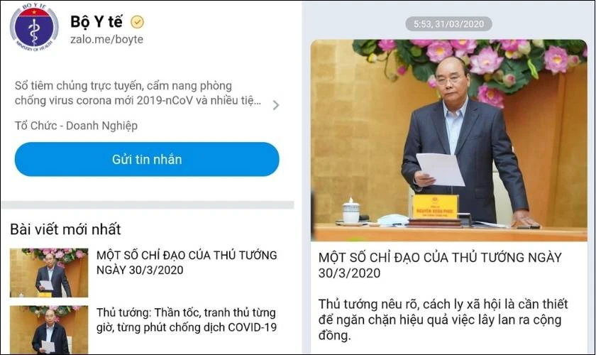 T&agrave;i khoản Zalo cơ quan nh&agrave; nước