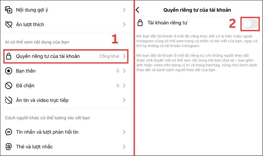 Kiểm tra mục Quyền ri&ecirc;ng tư của t&agrave;i khoản