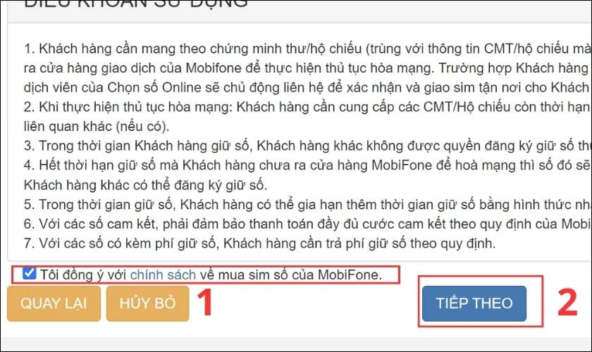 T&ocirc;i đồng &yacute; với ch&iacute;nh s&aacute;ch về mua sim số của MobiFone
