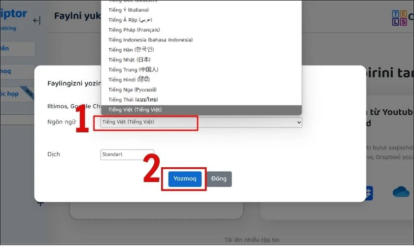 Chọn dạng ngôn ngữ đang có trong file