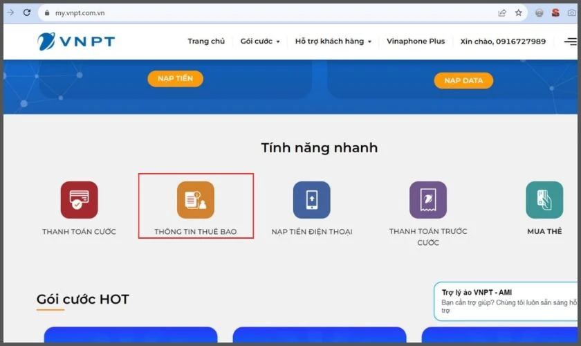 T&igrave;m v&agrave; chọn v&agrave;o mục Th&ocirc;ng tin thu&ecirc; bao