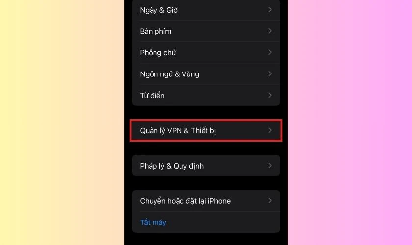 Bấm chọn v&agrave;o Quản L&yacute; VPN & Thiết bị