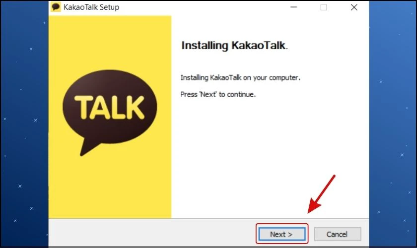 Bạn nhấn Next trong phần Set Up để c&agrave;i đặt Kakao Talk