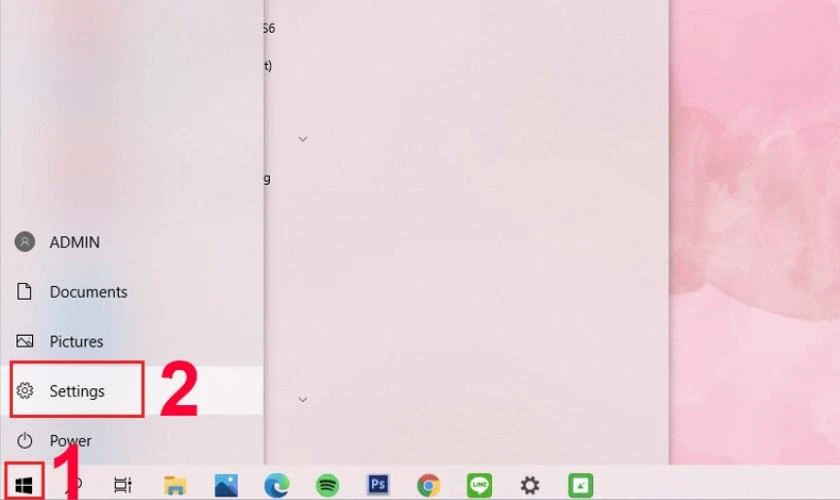 Chọn v&agrave;o biểu tượng Windows v&agrave; nhấn chọn Settings