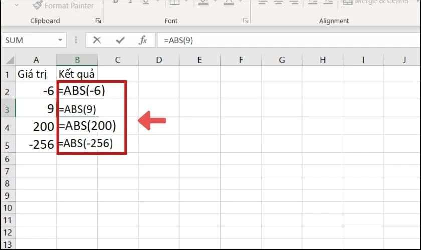 C&aacute;ch sử dụng h&agrave;m ABS để t&iacute;nh gi&aacute; trị tuyệt đối trong Excel 