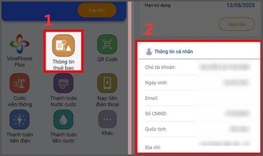 Chọn Cập nhật th&ocirc;ng tin trong phần Th&ocirc;ng tin thu&ecirc; bao