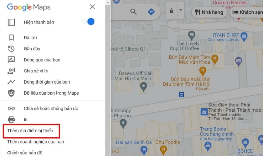 Chọn mục Thêm địa điểm bị thiếu
