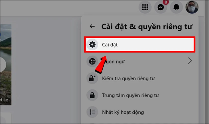 Chọn vào mục Cài đặt
