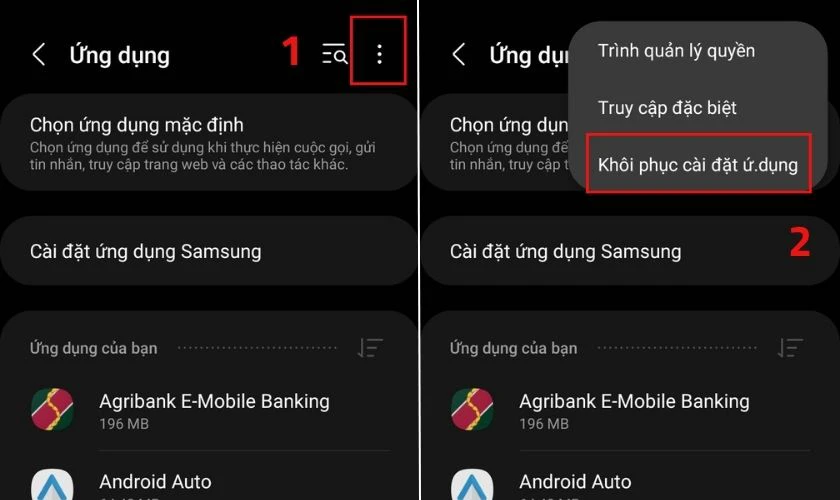Chọn Khôi phục cài đặt ứng dụng