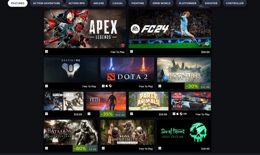 Chọn nhiều thể loại game kh&aacute;c nhau theo sở th&iacute;ch