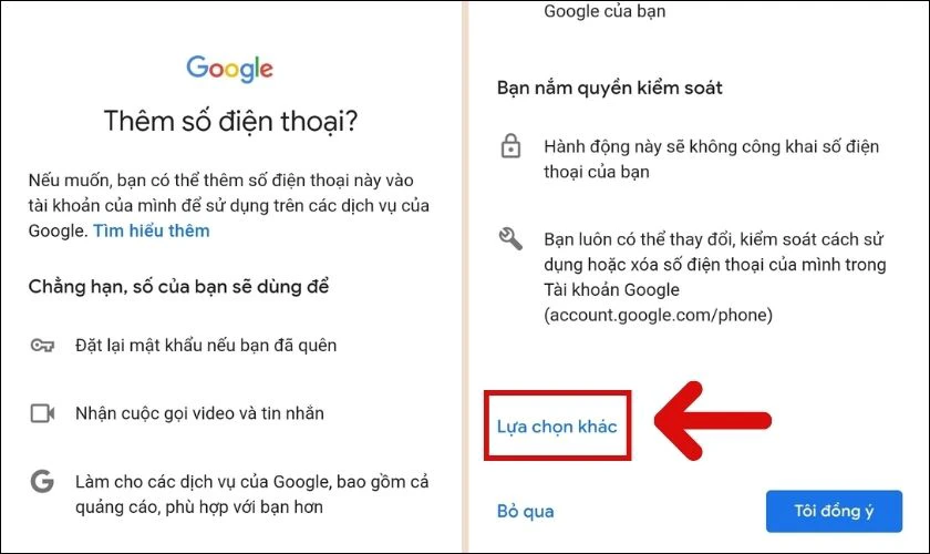 Nhấn v&agrave;o Lựa chọn kh&aacute;c