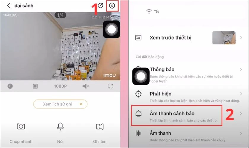C&aacute;ch c&agrave;i đặt bật &acirc;m thanh b&aacute;o động tr&ecirc;n Camera IMOU