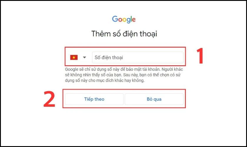 Điền số điện thoại hiện tại đang sử dụng v&agrave; nhấn chọn Tiếp theo