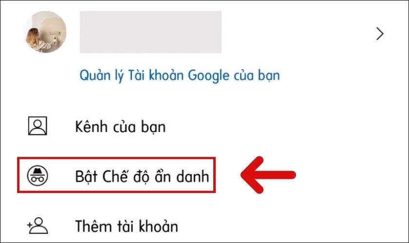 Nhấn chọn Bật chế độ ẩn danh