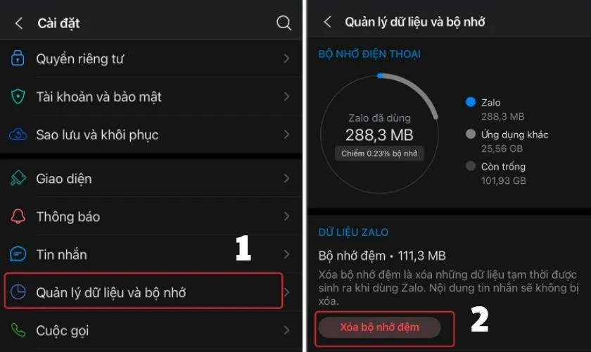 X&oacute;a bộ nhớ đệm ứng dụng để xử l&yacute; lỗi bong b&oacute;ng chat Zalo bị thu nhỏ