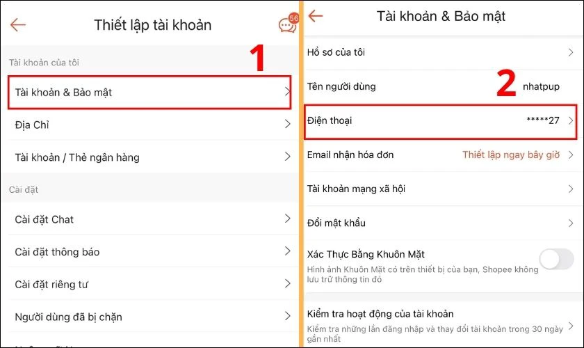 Bạn chọn T&agrave;i khoản & Bảo mật