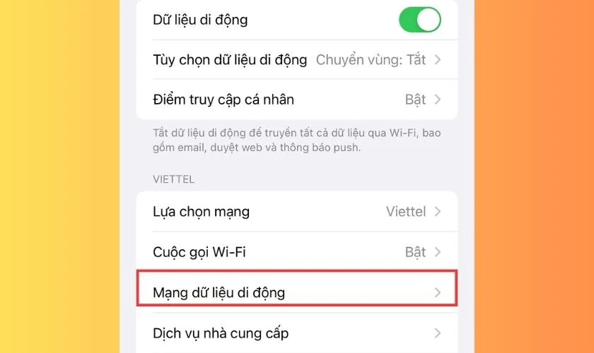 Chọn Dữ liệu di động