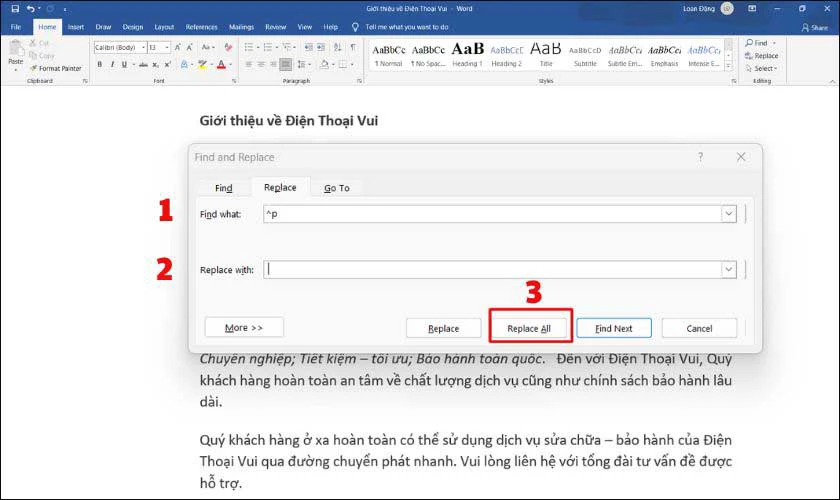 Tiếp tục nhấn tổ hợp ph&iacute;m Ctrl + H