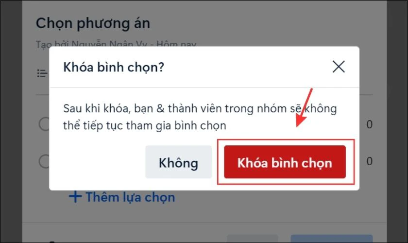 Nhấn xác nhận Khóa bình chọn