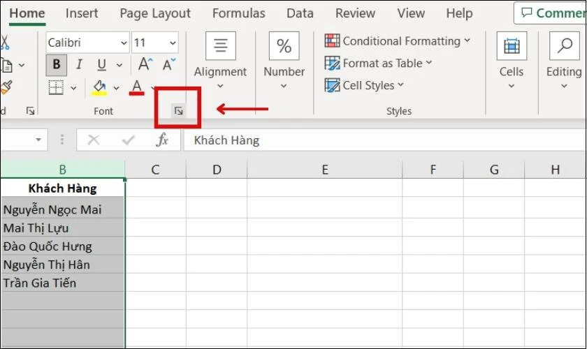 Sử dụng hộp thoại Format Cells để gạch ngang giữa chữ trong Excel