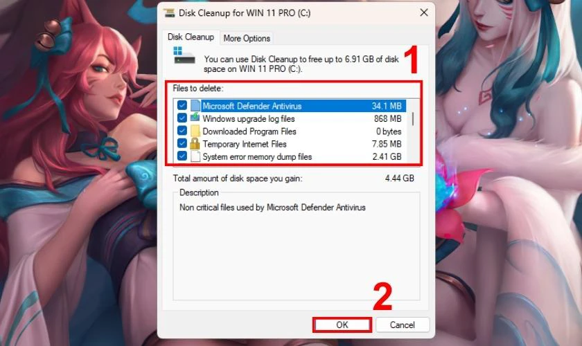 Tick chọn v&agrave;o c&aacute;c mục muốn x&oacute;a trong hộp Files to Delete