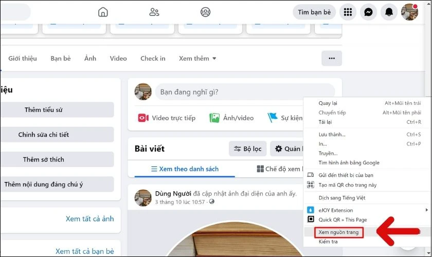 Nhấn chuột phải v&agrave;o nền trắng v&agrave; chọn Xem nguồn trang