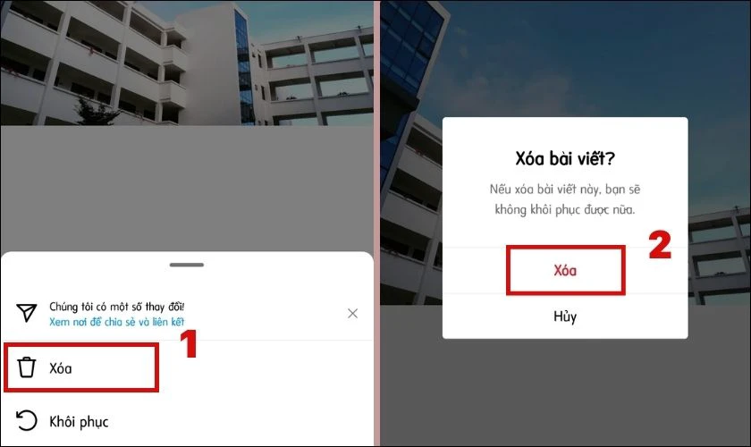 Nhấn chọn Xo&aacute; vĩnh viễn b&agrave;i viết