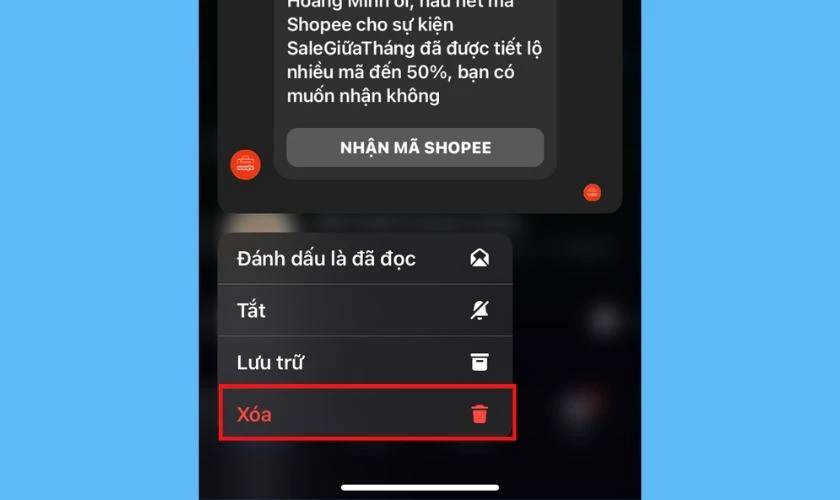 Chọn v&agrave;o mục X&oacute;a m&agrave;u đỏ