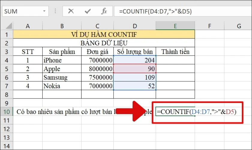 Kết hợp với phép so sánh lớn hơn