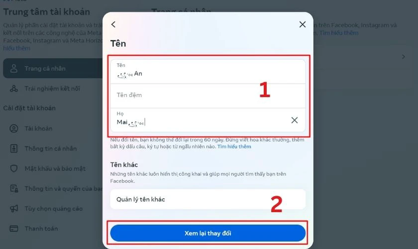 Nhập t&ecirc;n Facebook mới c&oacute; chứa k&iacute; tự đặc biệt