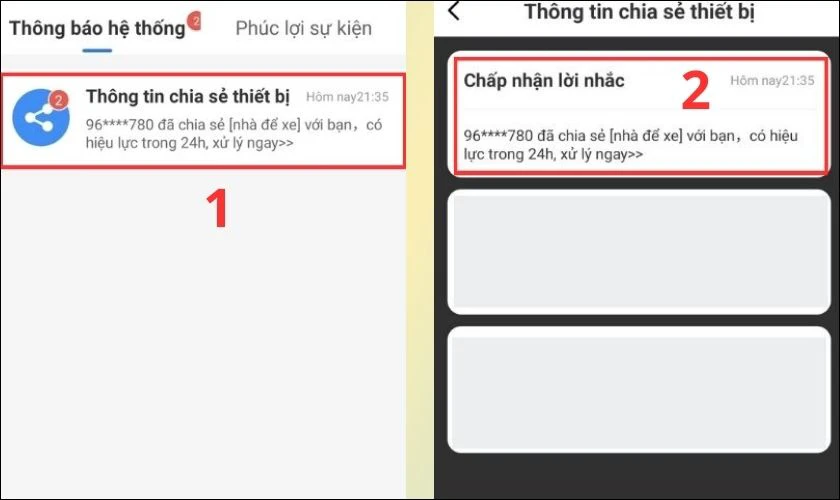 Chọn v&agrave;o th&ocirc;ng b&aacute;o chia sẻ quyền truy cập camera bạn nhận được