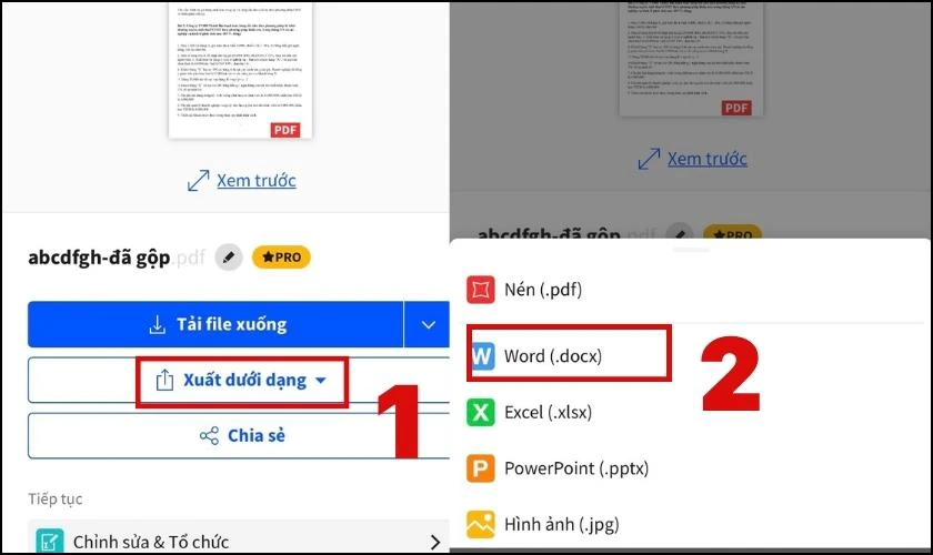 Chọn định dạng Word để tải file về máy