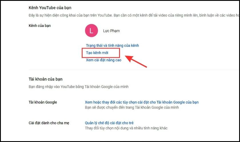 Nhấn chọn Tạo k&ecirc;nh mới