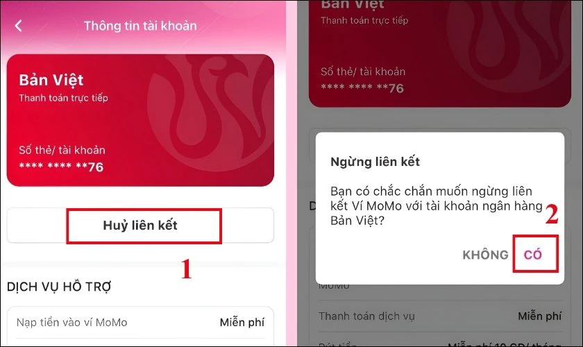Nhấn Hủy li&ecirc;n kết v&agrave; chọn C&oacute;