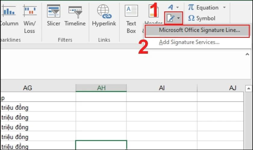 Chọn Microsoft Office Signature Line