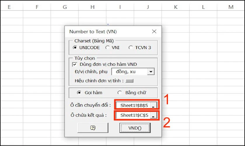 Lựa chọn ô cần chuyển đổi số sang thành chữ trong Excel