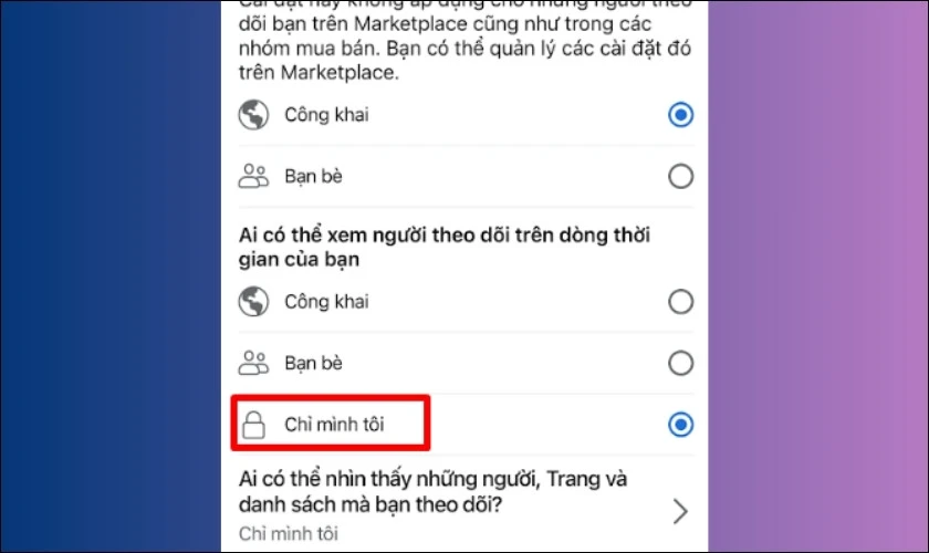Chỉnh về chế độ Chỉ m&igrave;nh t&ocirc;i