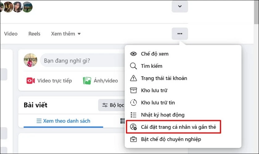 Chọn C&agrave;i đặt trang c&aacute; nh&acirc;n v&agrave; gắn thẻ