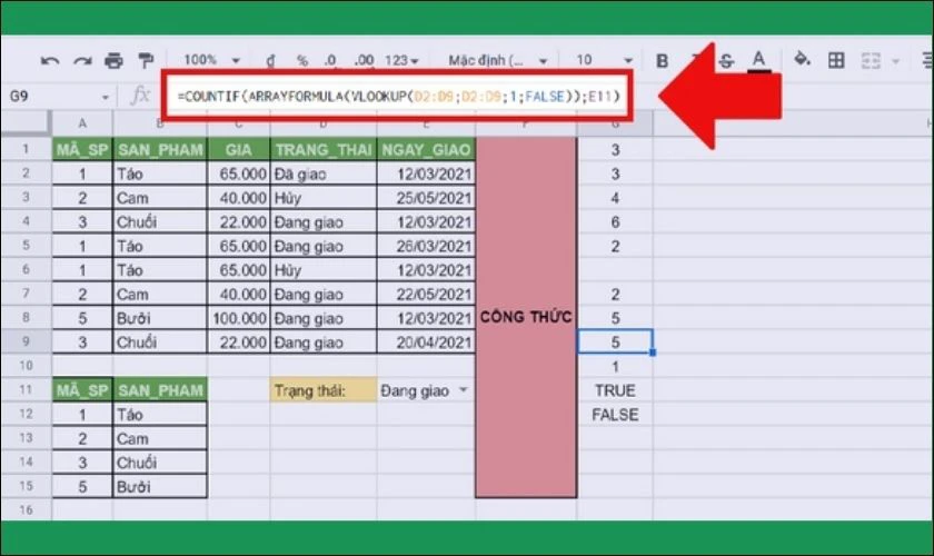 Kết hợp hàm COUNTIF với hàm VLOOKUP