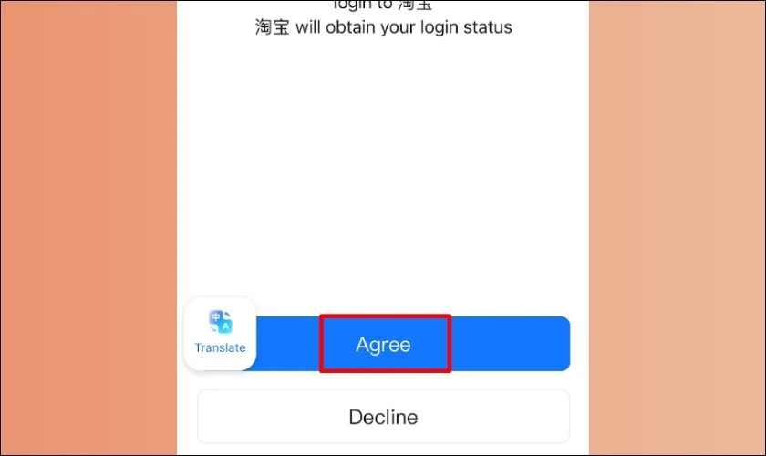 Nhấn Agree để cho ph&eacute;p Alipay li&ecirc;n kết 2 t&agrave;i khoản