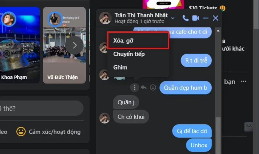 Nhấn v&agrave;o mục X&oacute;a, gỡ