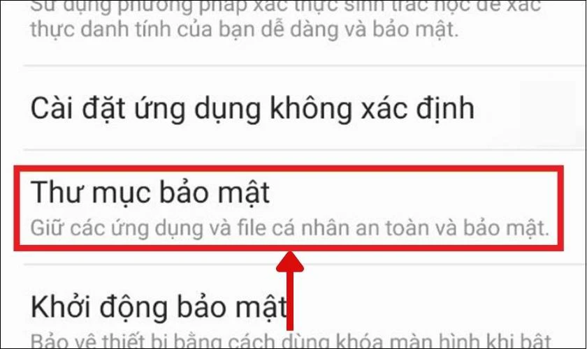 Vào thư mục bảo mật