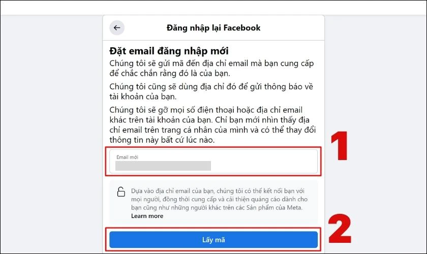 Nhập địa chỉ email mới và nhấn chọn Lấy mã