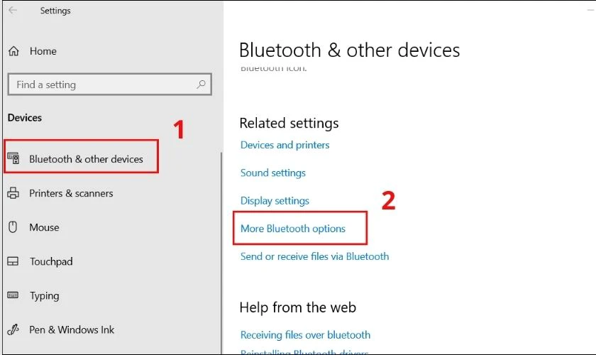 hấp vào tùy chọn More Bluetooth options