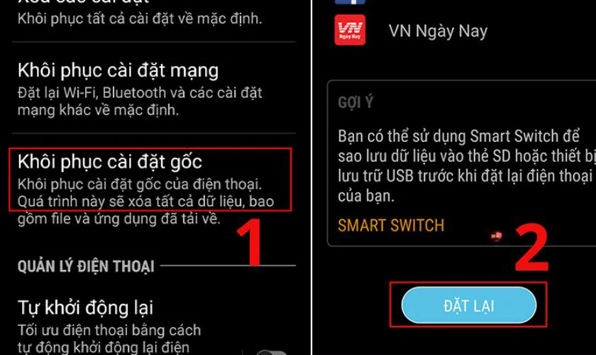 Khôi phục cài đặt gốc trên điện thoại