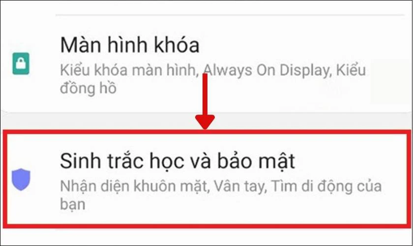 Quay lại cài đặt chọn sinh trắc học