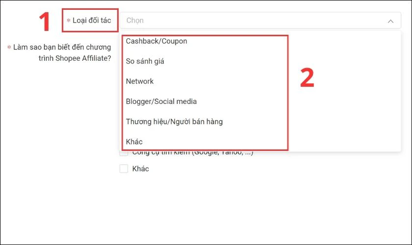 Bạn c&oacute; thể chọn 1 trong c&aacute;c mục được đề cập trong khung