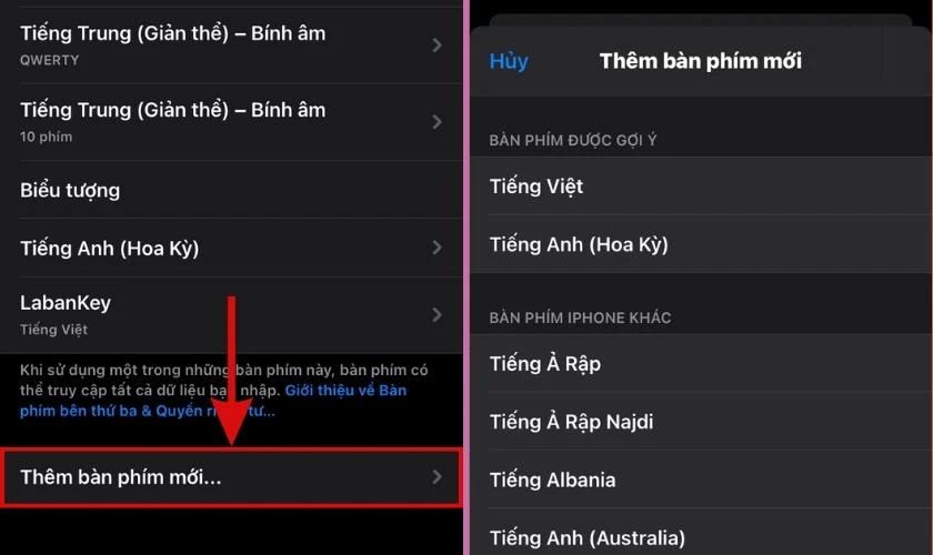 Chọn thêm bàn phím