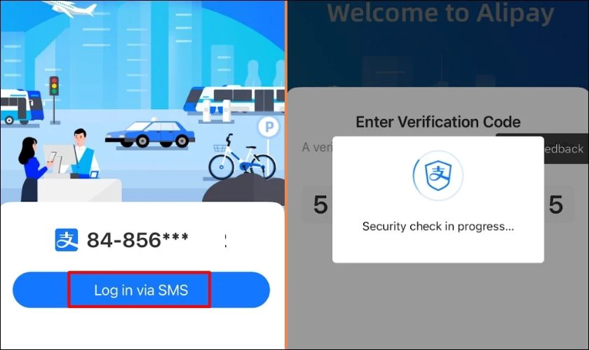 Nhấn chọn Log in via SMS
